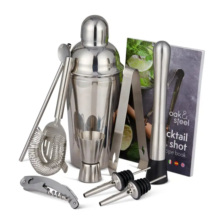 10 Pieces Stainless Steel Cocktail Making Shaker Mixer Gift Set
